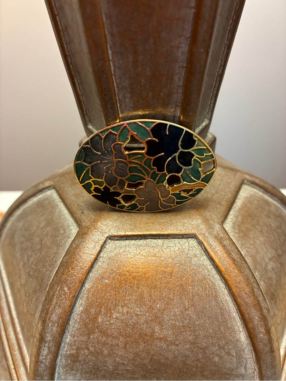 Floral Cloisonné Oval Vintage Broach from Estate Sale